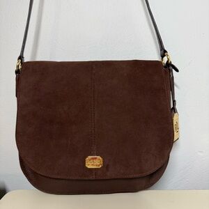 Ralph Lauren RLL Brown Cow  suede Leather Crossbody Shoulder Bag Purse Satchel